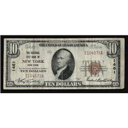 1929 $10 National City Bank of New York, NY National Currency Note