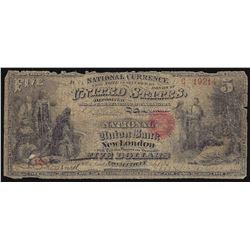 1865 $5 National Union Bank of New London Connecticut Currency Note
