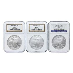 Lot of (3) 2005-2007 $1 American Silver Eagle Coins NGC MS69