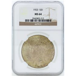 1923 $1 Peace Silver Dollar Coin NGC MS64