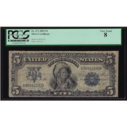 1899 $5 Indian Chief Silver Certificate Bank Note PCGS Very Good 8