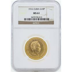 1916 Cuba 10 Pesos Gold Coin NGC MS61