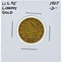 1907-D $5 Liberty Head Half Eagle Gold Coin