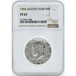 1964 Accent Hair Kennedy Half Dollar Silver Proof Coin NGC PF67