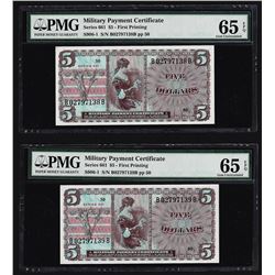 (2) Consecutive $5 Military Payment Certificates Series 661 PMG Gem Unc 65EPQ