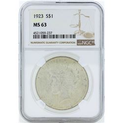 1923 $1 Peace Silver Dollar Coin NGC MS63