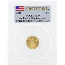 2016 $5 American Gold Eagle Coin PCGS MS70 First Strike