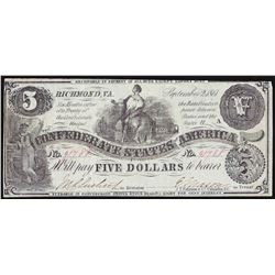 1861 $5 The Confederate States of America Note