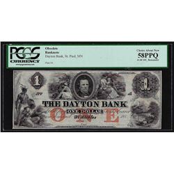 1800's $1 Daytona Bank St. Paul, MN Obsolete Note PCGS 58PPQ