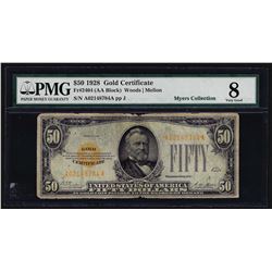 1928 $50 Gold Certificate Note PMG VG8