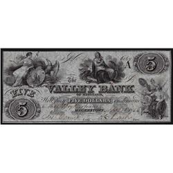 1856 $5 The Valley Bank of Maryland Obsolete Bank Note