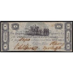 1817 $1 Jefferson Bank of New Salem Obsolete Currency Note