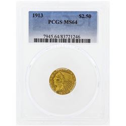 1913 $2 1/2 Indian Head Quarter Eagle Gold Coin PCGS MS64