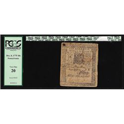 December 8, 1775 Pennsylvania 10 Shillings Colonial Currency Note PCGS Very Fine