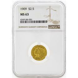 1909 $2 1/2 Indian Head Quarter Eagle Gold Coin NGC MS63