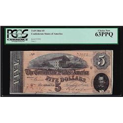 1864 $5 Confederate States of America Note PCGS Choice New 63PPQ