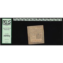 April 20, 1781 Pennsylvania 6 Pence Colonial Currency Note PCGS Very Fine 35PPQ