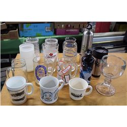 Lot of Assorted Cups, Classes, Mugs, And Water Bottles