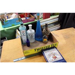 Assorted Liqour Bottles With Snow Globe and Nutcracker Casette