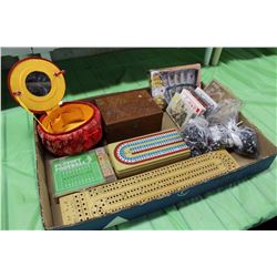 Lot of Cribbage and Card Related With Decorative Container