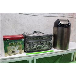 Lot of Misc (Trash Bin,  Make Up Bag, Small Aluminum Dish)