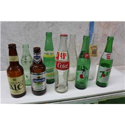 Lot of Assorted Glass Bottles (9)(Coke, Fresca, Labatt’s Lite,7-Up Etc;)