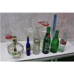 Lot of Glass Bottles (9)(Coke, Liqour, Pick-A-Pop, Others)