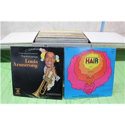 Box of Misc Records (Louis Armstrong, Hair, etc;)