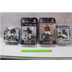Assorted NFL Packaged Figures (4)(Tim Tebow, Matt Forte, Steve Young, Joe Namath)