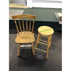 Wood Chair And Stool