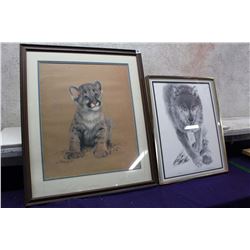 Lot of Framed Drawings (Cat 22”x26”)(Wolf 16”x20”)