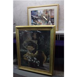 Framed Flower Decoration Painting (40”x48”) & Framed Painting “After The Rain” (37”x30”)