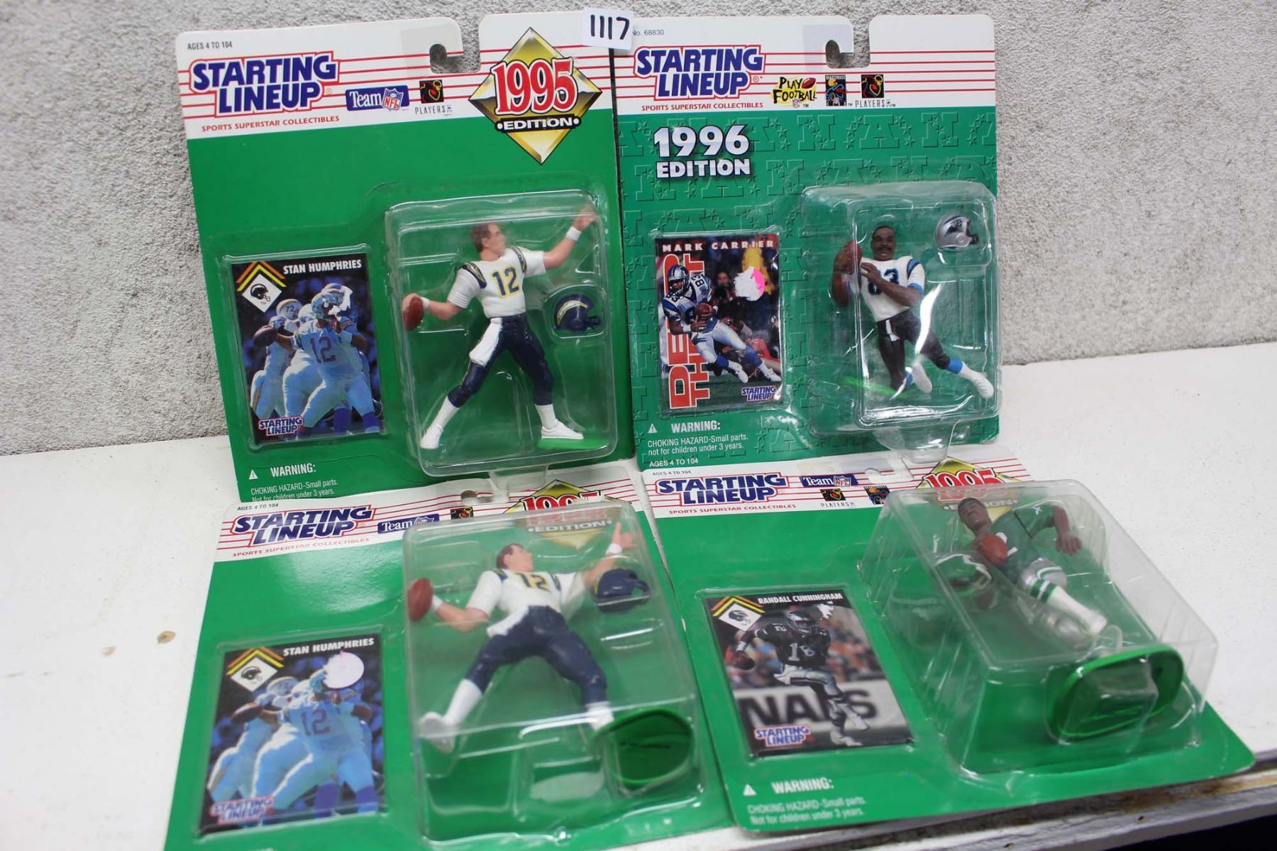 Starting Lineup NFL Figures (4)(Mark Carrier, Stan Humphries(2