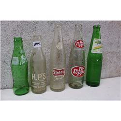 Lot of Assorted Soda Glass Bottles (5)(H.P’S North Battleford, Dr Pepper, Stubby, Fresca, Sprite)