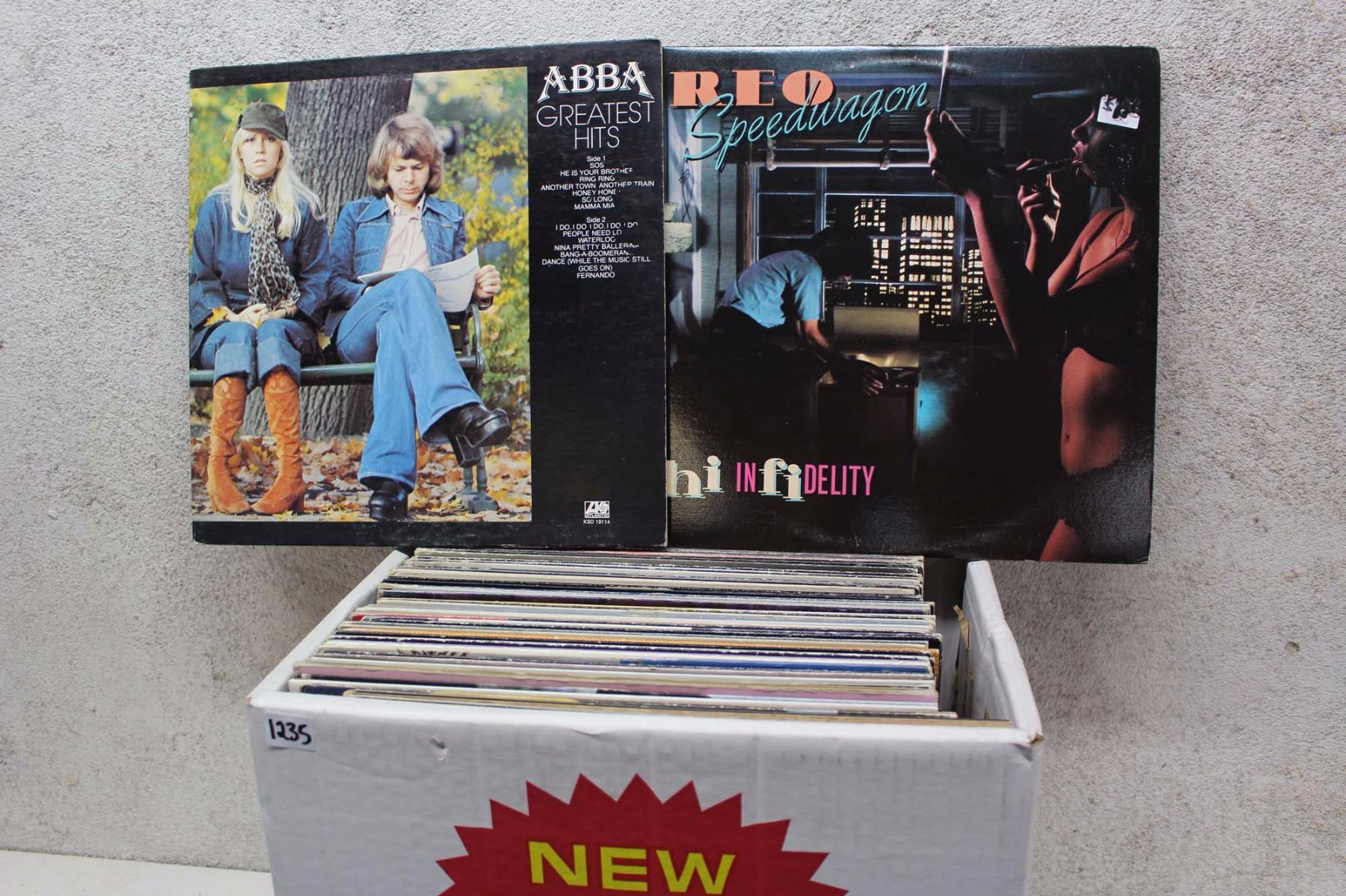 Reo Rip Box Box of LP Records (ABBA, Reo Speedwagon, etc;) - Bodnarus Auctioneering