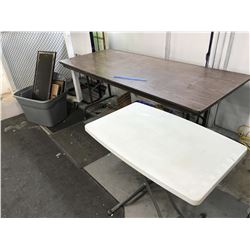 Plywood Folding Leg Table With Small Companion Collapsing Table And Small Wood Shelf