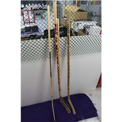 Lot of Hockey Sticks (4)(Dave McLlawain Game Used Stick, Saskatoon Blades Stick, Autographed, Unkown