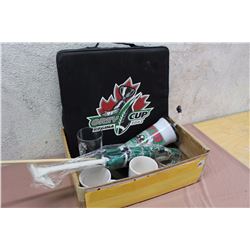 Lot Of Roughriders Memorabilia (Cups, Flags, Etc)
