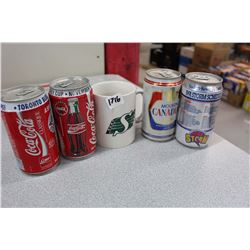 Lot Of Sports Related Cans W/ Roughrider Mug