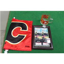 Lot Of Calgary Flames Memorabilia (Flag, Mug, Etc)
