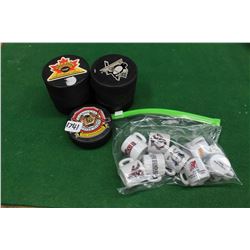Lot Of Hockey Memorabilia (Mini Mugs, Hockey Pucks)