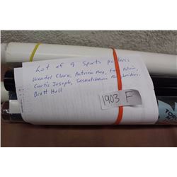 Lot Of 9 Sports Posters (Wendel Clark, Patrick Roy, Felix Potuim, Curtis Joseph, Roughriders, Brett