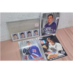 Brett Hall Autographed Print, With Wayne Gretzky Items (1981-82 Red Rooster Strip of Four Wayne Gret