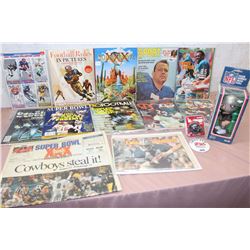 Lot of Assorted Football Literature, With Bobble Head, and Parts