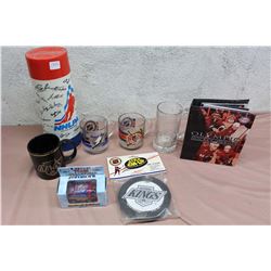 Lot Of NHL-Related Cups, Merchandise, & Autographed Thermos