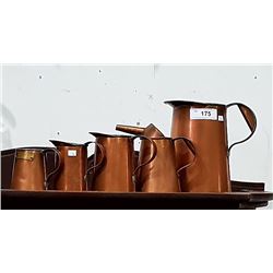 C.1927 SET OF 5 COPPER LIQUID MEASURES W/DATE PLAQUE