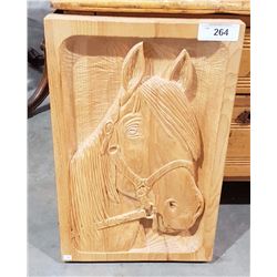 CARVED HORSE WALL PLAQUE SIGNED
