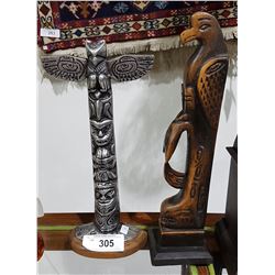 PAIR TOTEM POLS ONE WOOD ONE METAL