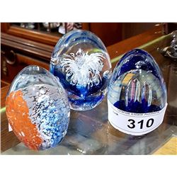 THREE ART GLASS PAPERWEIGHTS