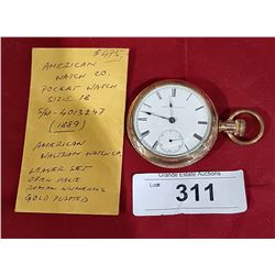 MODEL 18 AMERICAN GOLD PLATED 1889 POCKET WATCH SERVICED
